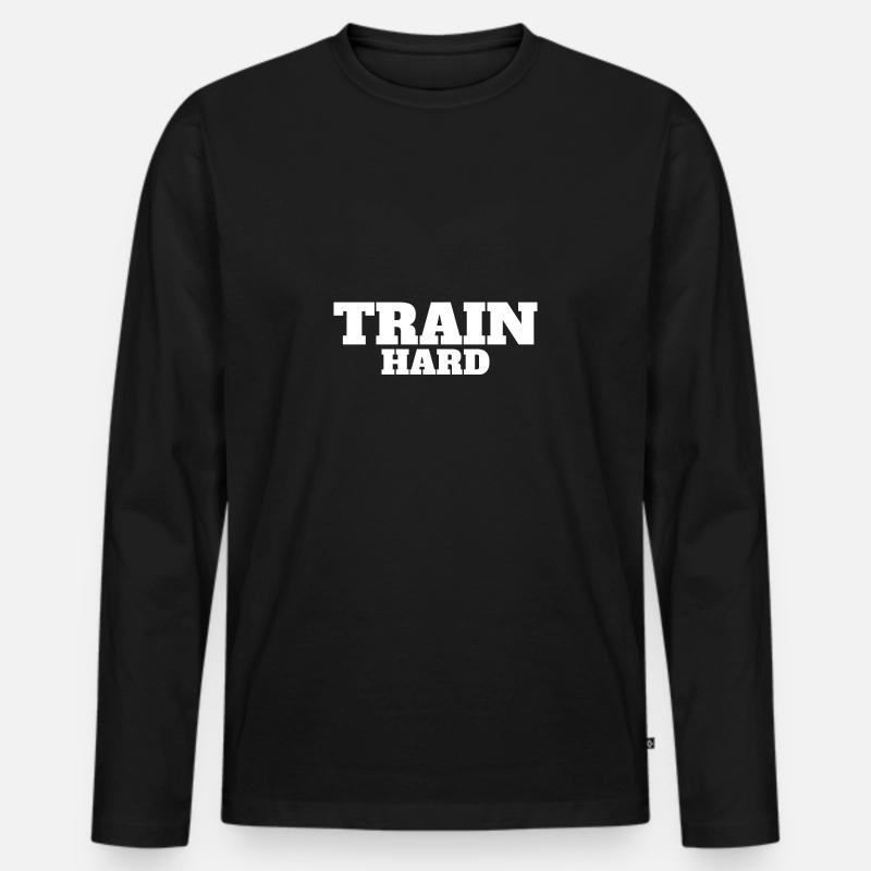 Train hard - Männer Premium Bio Langarmshirt - Schwarz