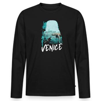 Venise et ses Gondoles: Illustration Élégante - T-shirt manches longues Premium bio Homme - noir - Devant - Nico (187cm)