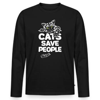 Les chats sauvent les gens - T-shirt manches longues Premium bio Homme - noir - Devant - Nico (187cm)