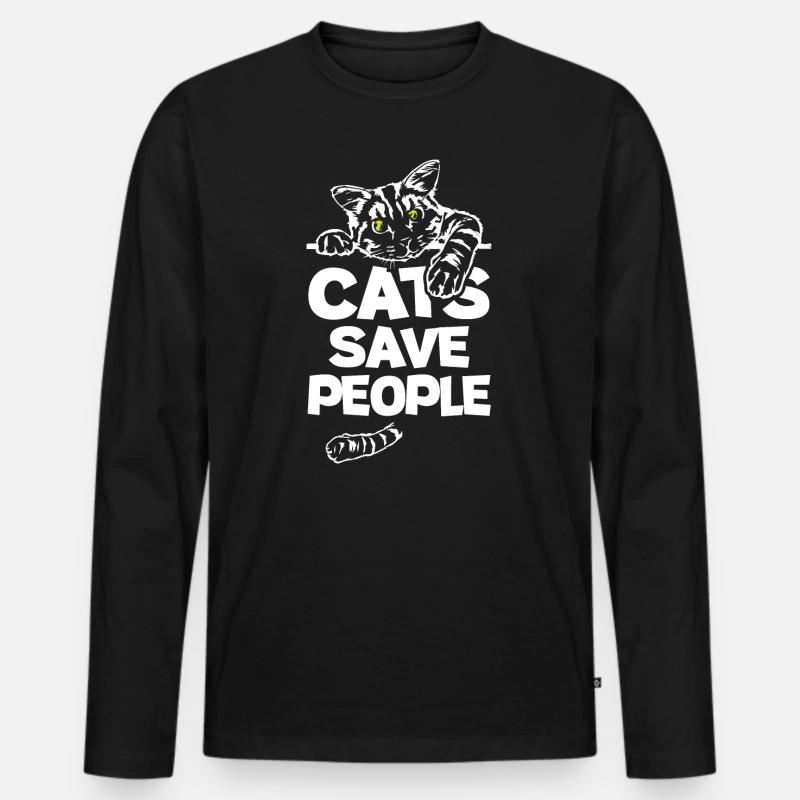 Cats Save People - Männer Premium Bio Langarmshirt - Schwarz