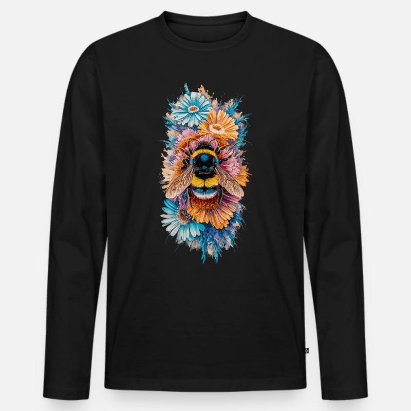 Bienen Blumen Bestäuben - Männer Premium Bio Langarmshirt - Schwarz