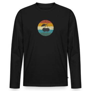 Retro vintage sunset cherries - Men's Premium Organic Long Sleeve Shirt - black - Front - Nico (187cm)