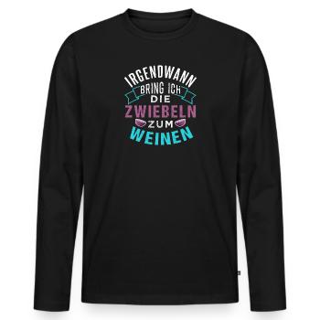 Irgendwann bring ich die Zwiebeln zum weinen - Männer Premium Bio Langarmshirt - Schwarz - Vorne - Nico (187cm)