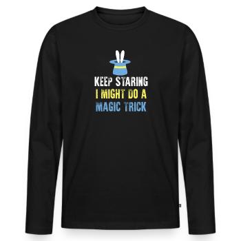 Lapin magicien magicien - T-shirt manches longues Premium bio Homme - noir - Devant - Nico (187cm)