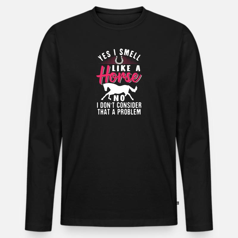 Rieche nach Pferd - Männer Premium Bio Langarmshirt - Schwarz