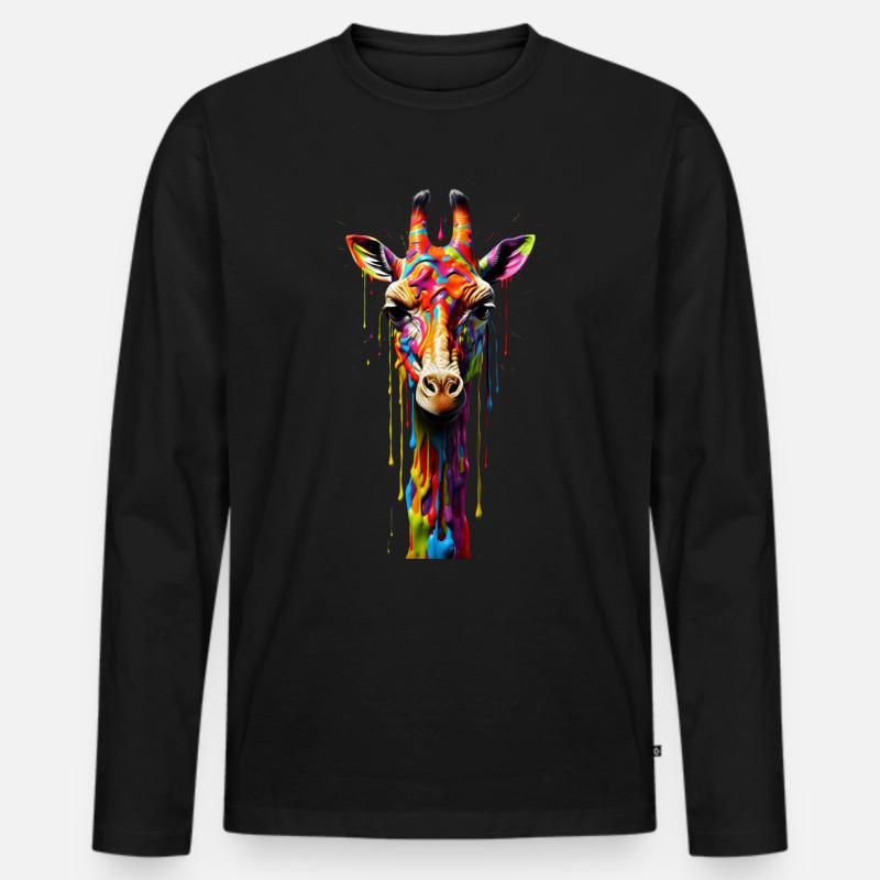 Rainbow Giraffe - Männer Premium Bio Langarmshirt - Schwarz