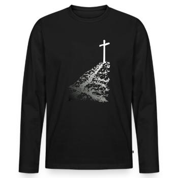 White cross with shadow - Men's Premium Organic Long Sleeve Shirt - black - Front - Nico (187cm)