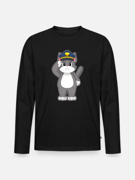 Cat, Policeman, Police - Men's Premium Organic Long Sleeve Shirt - black