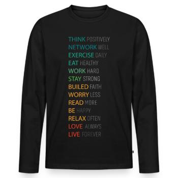 THINK POSITIVE - Men's Premium Organic Long Sleeve Shirt - black - Front - Nico (187cm)