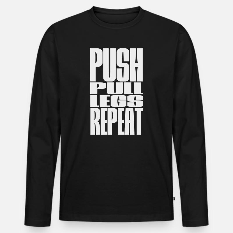 PUSH PULL LEGS WIEDERHOLEN - Männer Premium Bio Langarmshirt - Schwarz