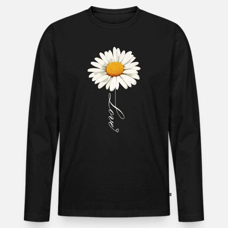 Gänseblümchenblume mit Liebe Skript - Männer Premium Bio Langarmshirt - Schwarz