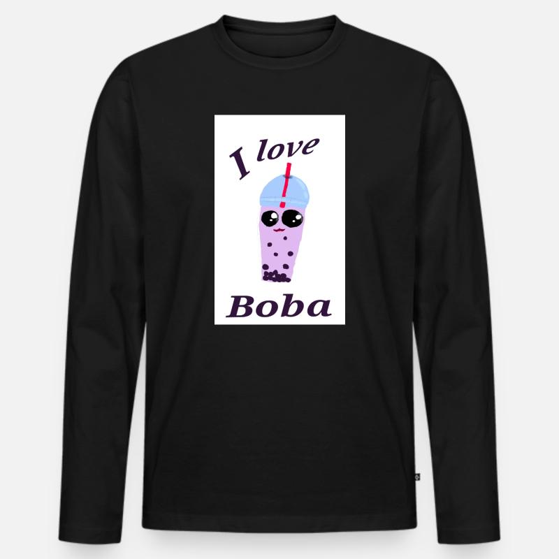 Lustige Bubble Tea Illustration - Männer Premium Bio Langarmshirt - Schwarz