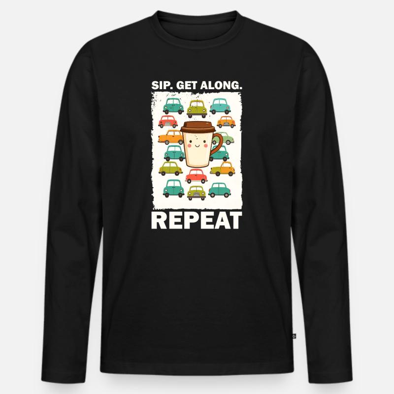Verspielte Kaffeetasse mit Autos - Männer Premium Bio Langarmshirt - Schwarz