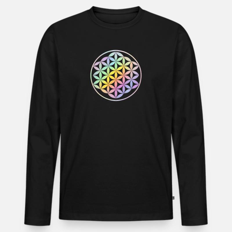 Blume des Lebens - Männer Premium Bio Langarmshirt - Schwarz