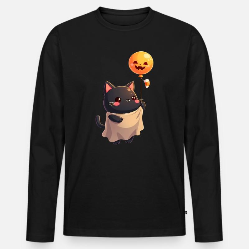Halloween Cat with Halloween Pumpkin - Männer Premium Bio Langarmshirt - Schwarz