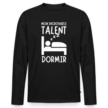 Humour Talent Dormir Sieste Cadeau Dormeur - T-shirt manches longues Premium bio Homme - noir - Devant - Nico (187cm)