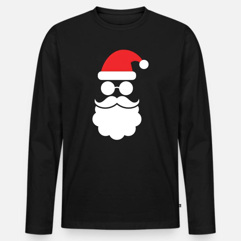 Weihnachtsmann mit Bart Minimal Kopf Design - Männer Premium Bio Langarmshirt - Schwarz