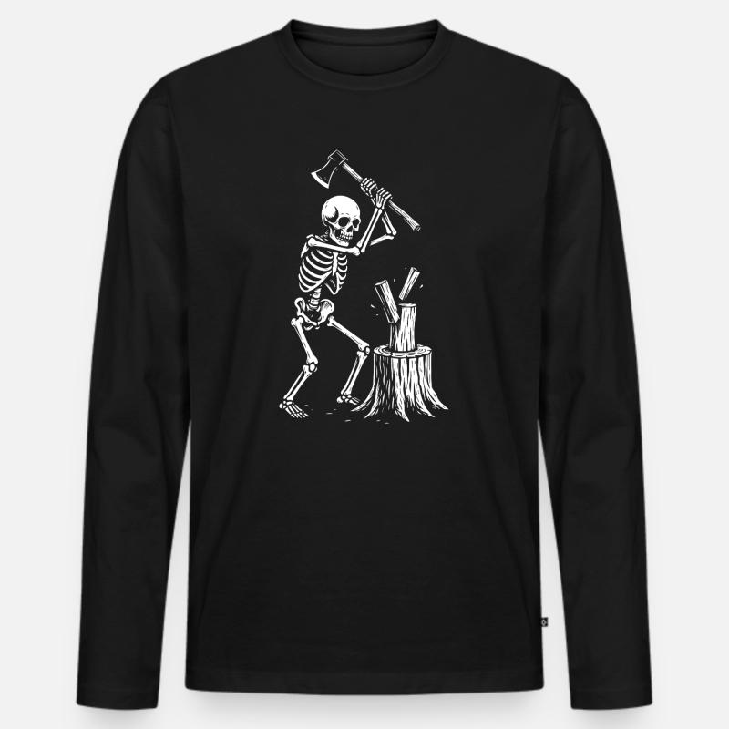 Skelett-Holzfäller-Silhouette - Männer Premium Bio Langarmshirt - Schwarz