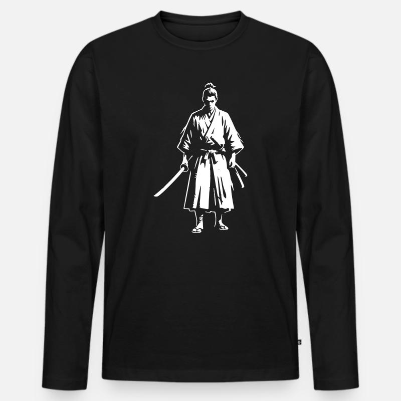 Samurai Zwei Schwerter Meister Vektor - Männer Premium Bio Langarmshirt - Schwarz