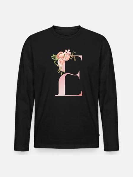 Pastel Floral Monogram E - Men's Premium Organic Long Sleeve Shirt - black