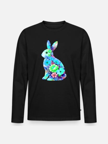 Hase Aquarell Ostern Silhouette - Männer Premium Bio Langarmshirt - Schwarz