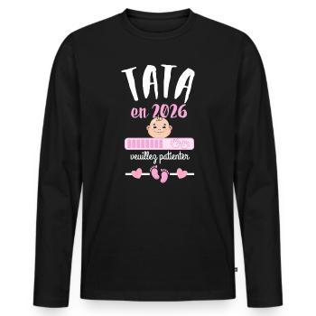 Tata en 2026 Veuillez Patienter  - T-shirt manches longues Premium bio Homme - noir - Devant - Nico (187cm)