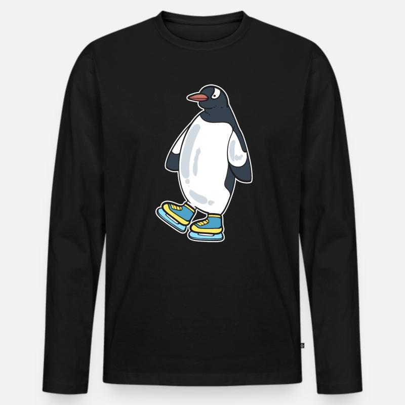Eislaufpinguin Schlittschuhläufer - Männer Premium Bio Langarmshirt - Schwarz