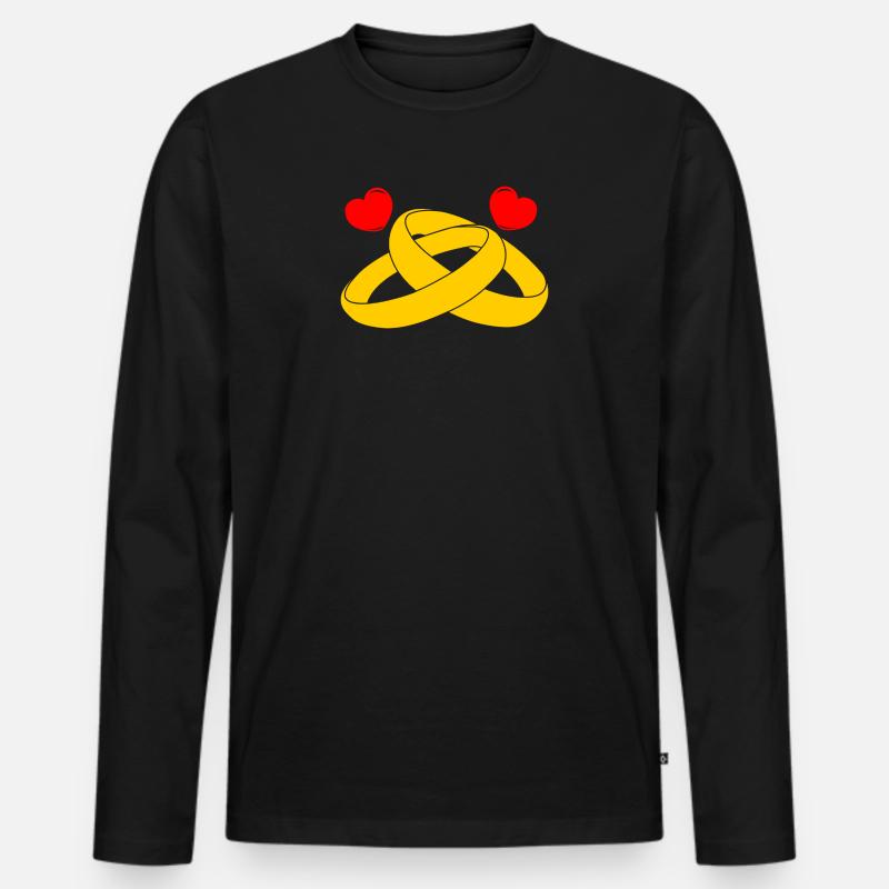 Goldene Eheringe mit Herzen - Männer Premium Bio Langarmshirt - Schwarz