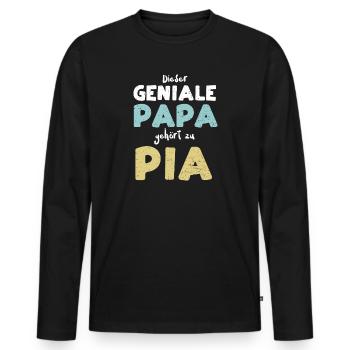 Dieser Geniale Papa Gehört Zu Pia - Männer Premium Bio Langarmshirt - Schwarz - Vorne - Nico (187cm)