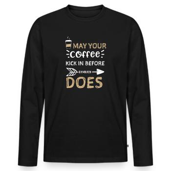 Que votre café entre en jeu avant que r... - T-shirt manches longues Premium bio Homme - noir - Devant - Nico (187cm)