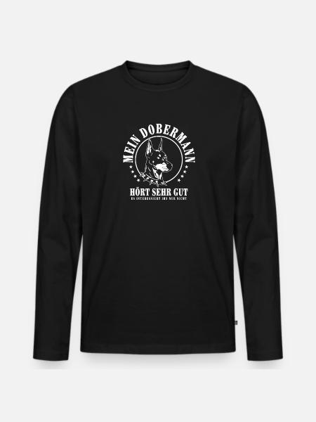 Mein Dobermann hört sehr gut - Männer Premium Bio Langarmshirt - Schwarz