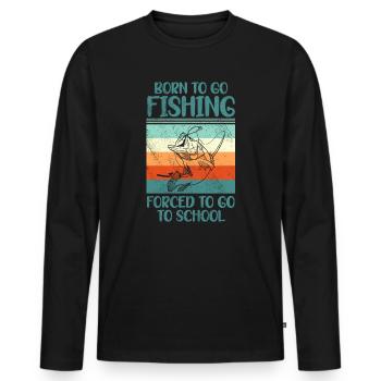 Angeln Né pour aller à la pêche Forcé d’aller à l’école - T-shirt manches longues Premium bio Homme - noir - Devant - Nico (187cm)