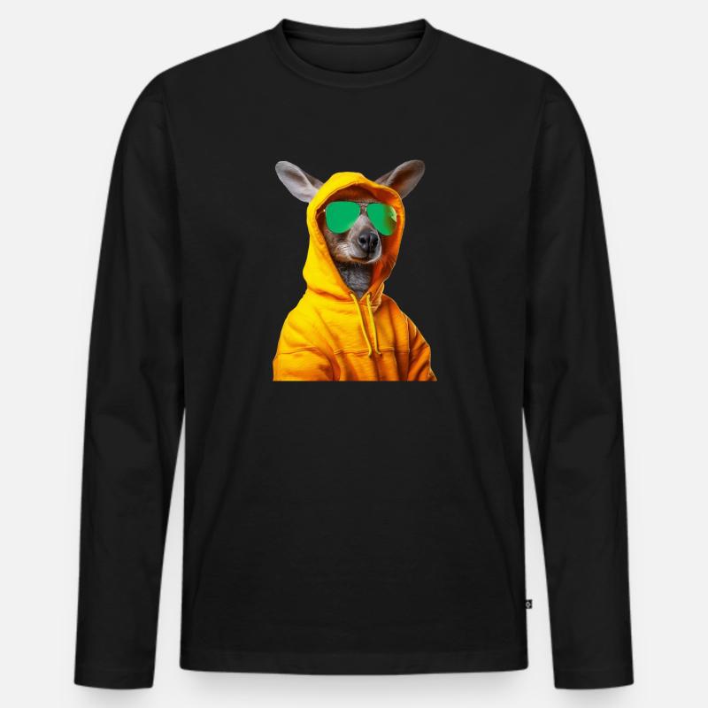 Känguru mit Sonnenbrille Beuteltier Kangaroo - Männer Premium Bio Langarmshirt - Schwarz