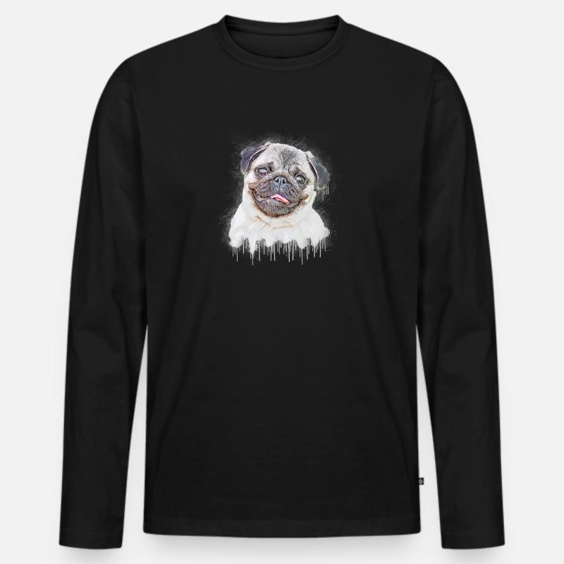 Mops - Männer Premium Bio Langarmshirt - Schwarz