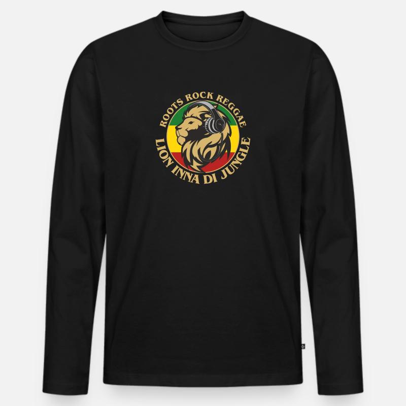 Lion Reggae - Deejay Style - Männer Premium Bio Langarmshirt - Schwarz