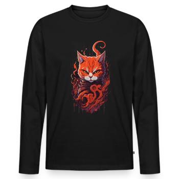 Cat Tabby Ninja Gloomy Evil Grim Apparel - Men's Premium Organic Long Sleeve Shirt - black - Front - Nico (187cm)