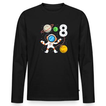 Anniversaire du petit astronaute 8 ans - T-shirt manches longues Premium bio Homme - noir - Devant - Nico (187cm)