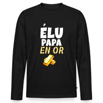 Mon Papa Vaut De L'Or Elu Papa En Or - T-shirt manches longues Premium bio Homme - noir - Devant - Nico (187cm)