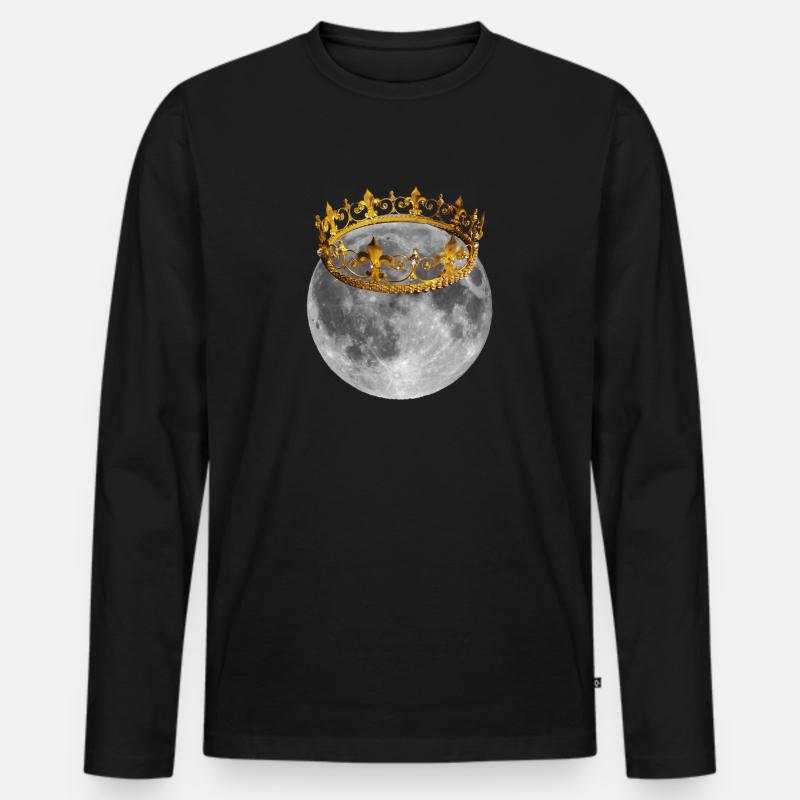 Mond mit Krone - Männer Premium Bio Langarmshirt - Schwarz