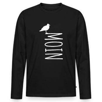Moin mit Möwe | weiß | hochkant - Männer Premium Bio Langarmshirt - Schwarz - Vorne - Nico (187cm)