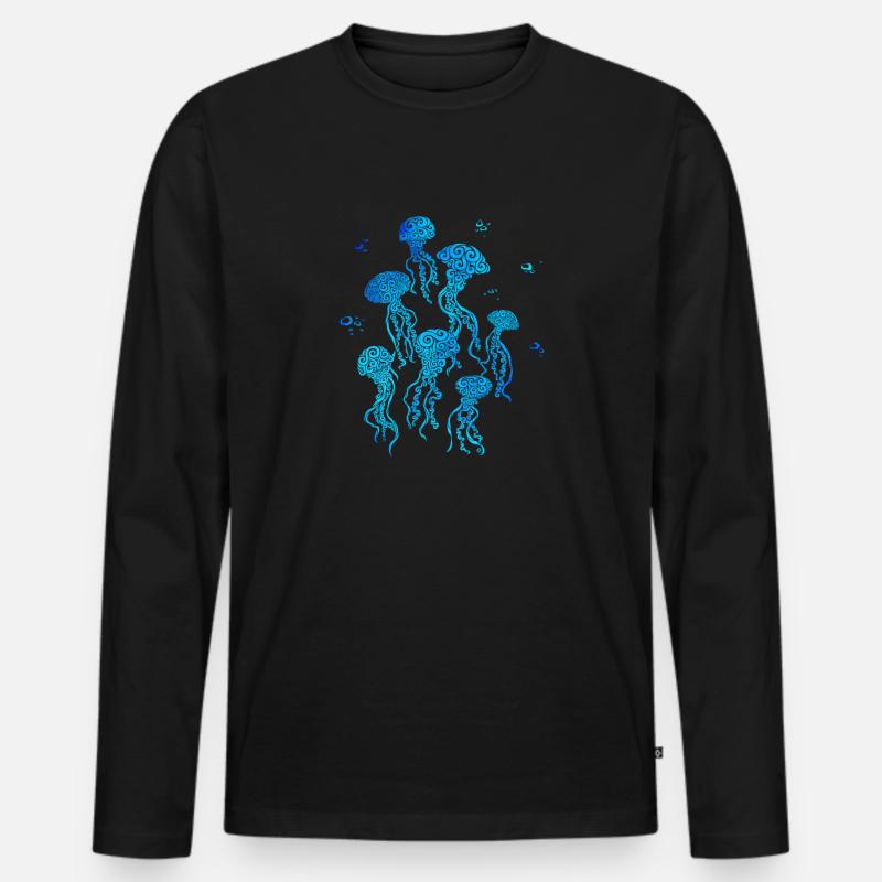 Swirly Jellyfish - Männer Premium Bio Langarmshirt - Schwarz