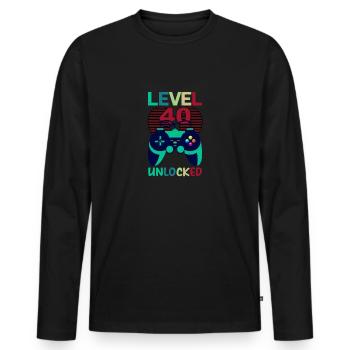 Level 40 Unlocked - Men's Premium Organic Long Sleeve Shirt - black - Front - Nico (187cm)