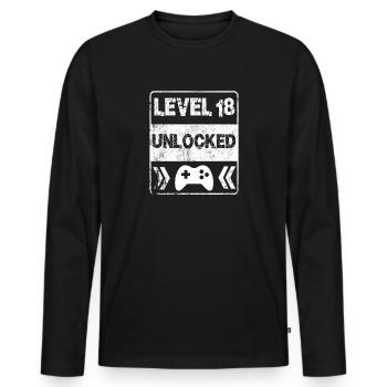 Level 18 Unlocked - Men's Premium Organic Long Sleeve Shirt - black - Front - Nico (187cm)