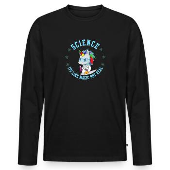 La science scientifique de licorne est comme magique mais vraie - T-shirt manches longues Premium bio Homme - noir - Devant - Nico (187cm)