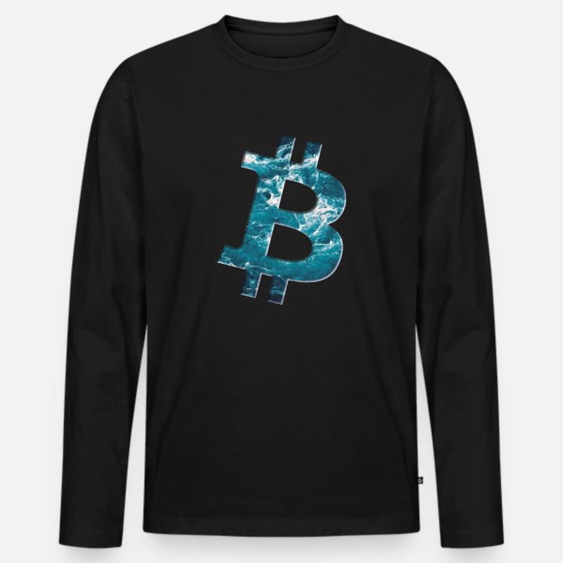 Bitcoin Logo Wasser Textur - Männer Premium Bio Langarmshirt - Schwarz