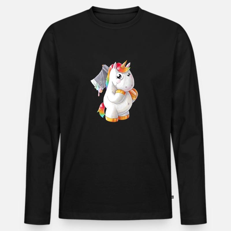 Comic Einhorn mit Axt - Männer Premium Bio Langarmshirt - Schwarz