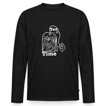 Tee - Männer Premium Bio Langarmshirt - Schwarz - Vorne - Nico (187cm)