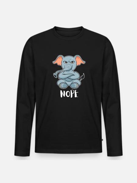 Nope Funny Lazy Elephant - Men's Premium Organic Long Sleeve Shirt - black
