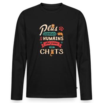 J aime mes chats - T-shirt manches longues Premium bio Homme - noir - Devant - Nico (187cm)