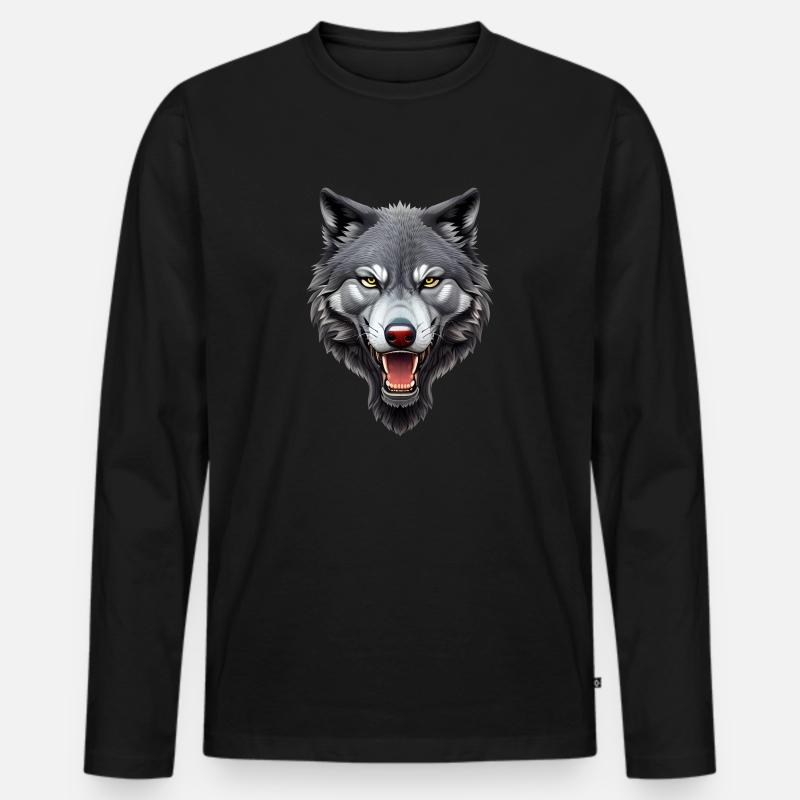 Wolf - Männer Premium Bio Langarmshirt - Schwarz